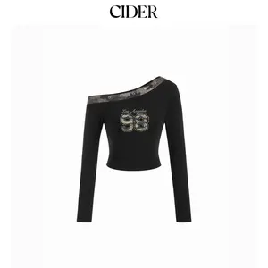 Cider  Cotton-blend 98 Asymmetrical Neck Metal Detail Crop Top