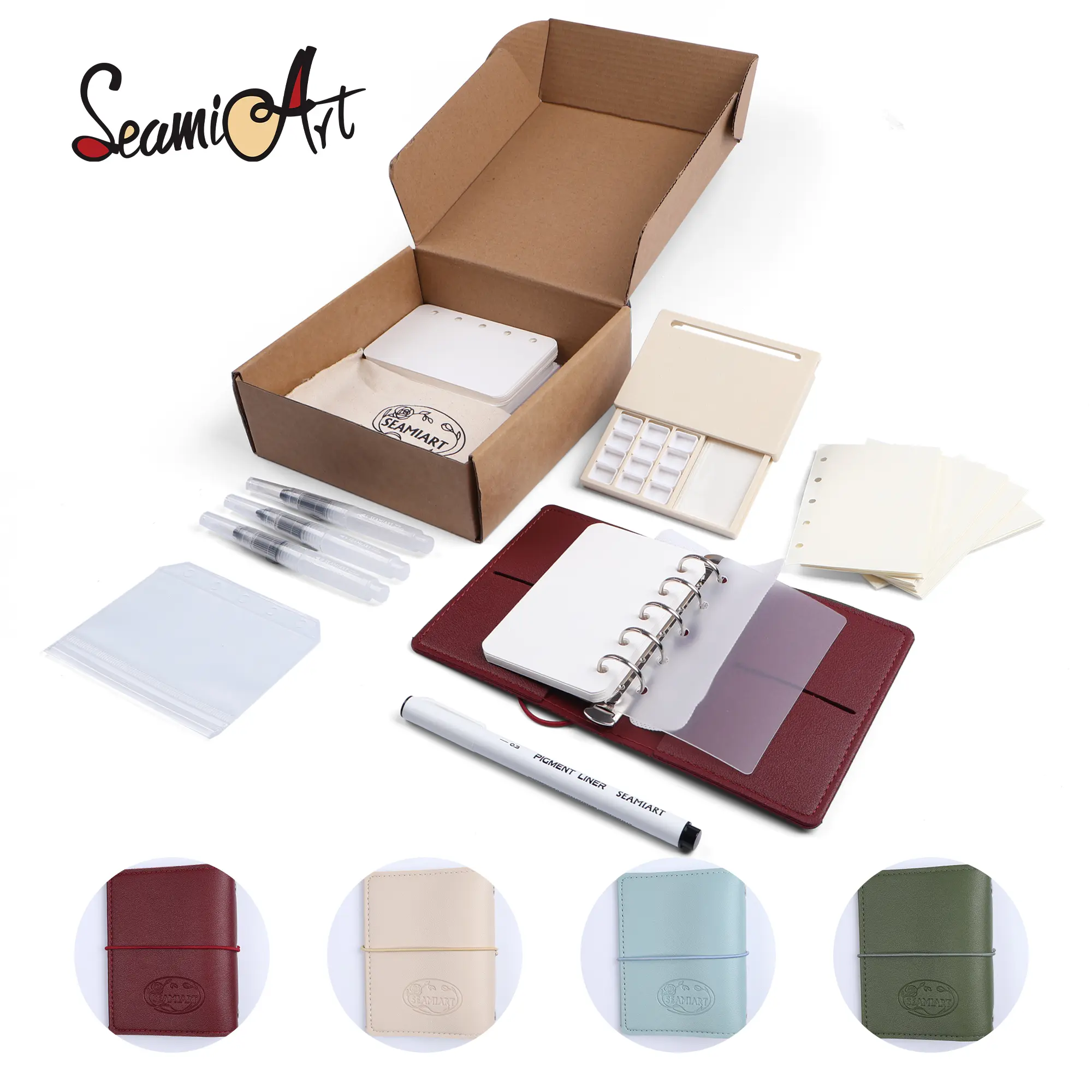 SeamiArt Art Journal Kit with Binder Notebook, Watercolor Paper, Palette, Water Brush Pens and Painting Supplies Set for Sketching, Journaling, Scrapbooking and DIY Crafts