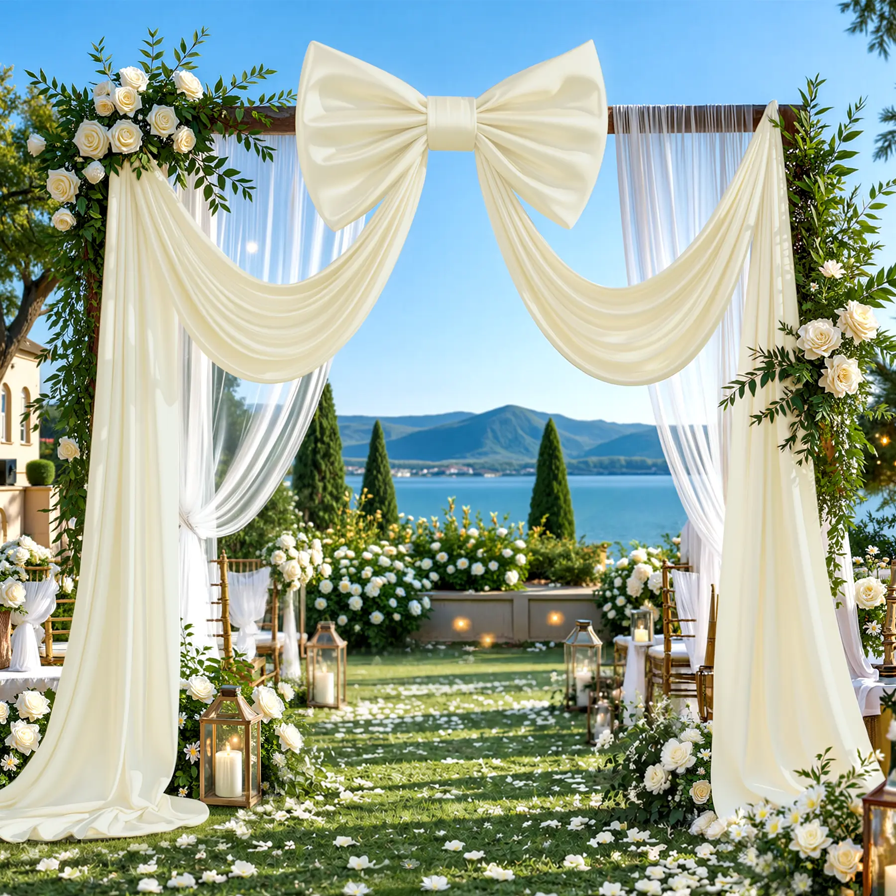 Big Bow Birthday Party Decorations, Giant Bow Backdrop Drapery with Long Streamers, Large Satin Bow Decor for Wedding Wall, Bridal Shower, Baby Shower, Photo Booth and Christmas