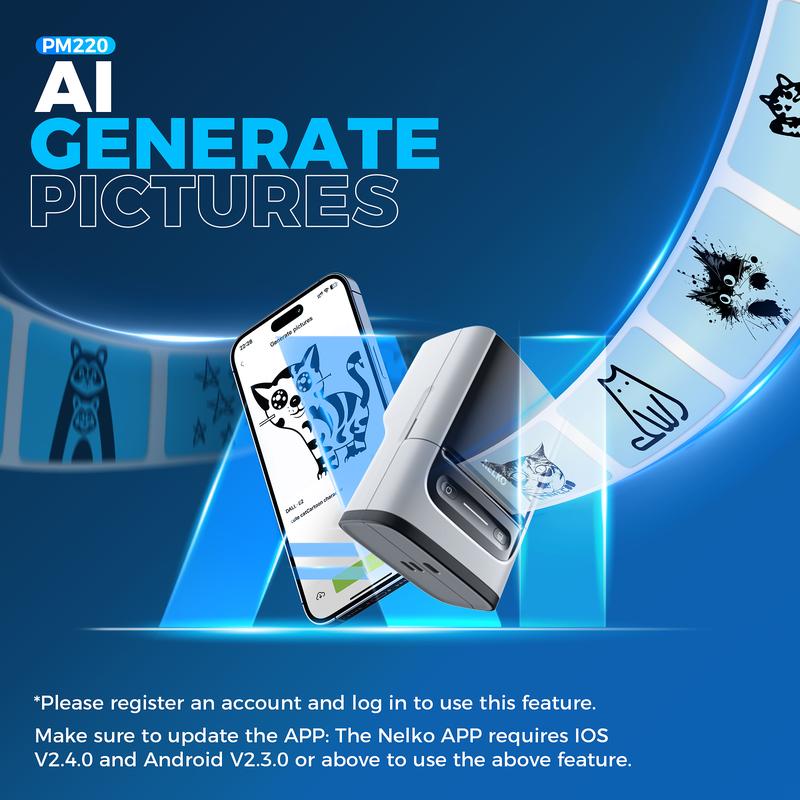 PM220 Portable Bluetooth Label Maker Printer, Wireless Label Printer, AI Printer, Sticker Printer, Portable Thermal Printer for Small Business, Homes and Offices, TikTokShopBlackFriday