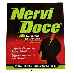 Nervi Doce Ginkgo Vitamin B Supplement - 120 mL/4 Fl. Oz. - Supports Oxygenation & Vitamins for Brain & Nerves - 12 Pouches