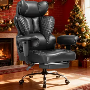 【2026 New Year Sale】COMHOMA Plus Size High-Back Office Chair, Leather Gaming Chair with Footstool Executive-Grade, Ergonomic Office Chair Featuring Pocket Spring Lumbar Support and Height-Adjustable Soft Armrests