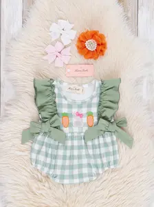 Gingham Carrot Patch Embroidered Bubble Romper