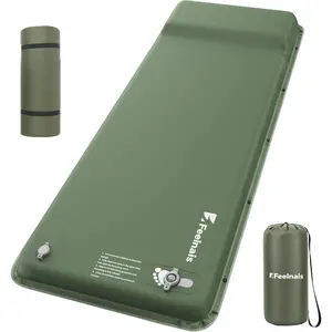 Self Inflating Sleeping Pad, Memory Foam Camping Pad with Foot Pump, Memory Foam Mattress with Pillow, 4 Season Camping Mattress Pad, Camping Essentials Gear for Tent/Car/Camp - Green