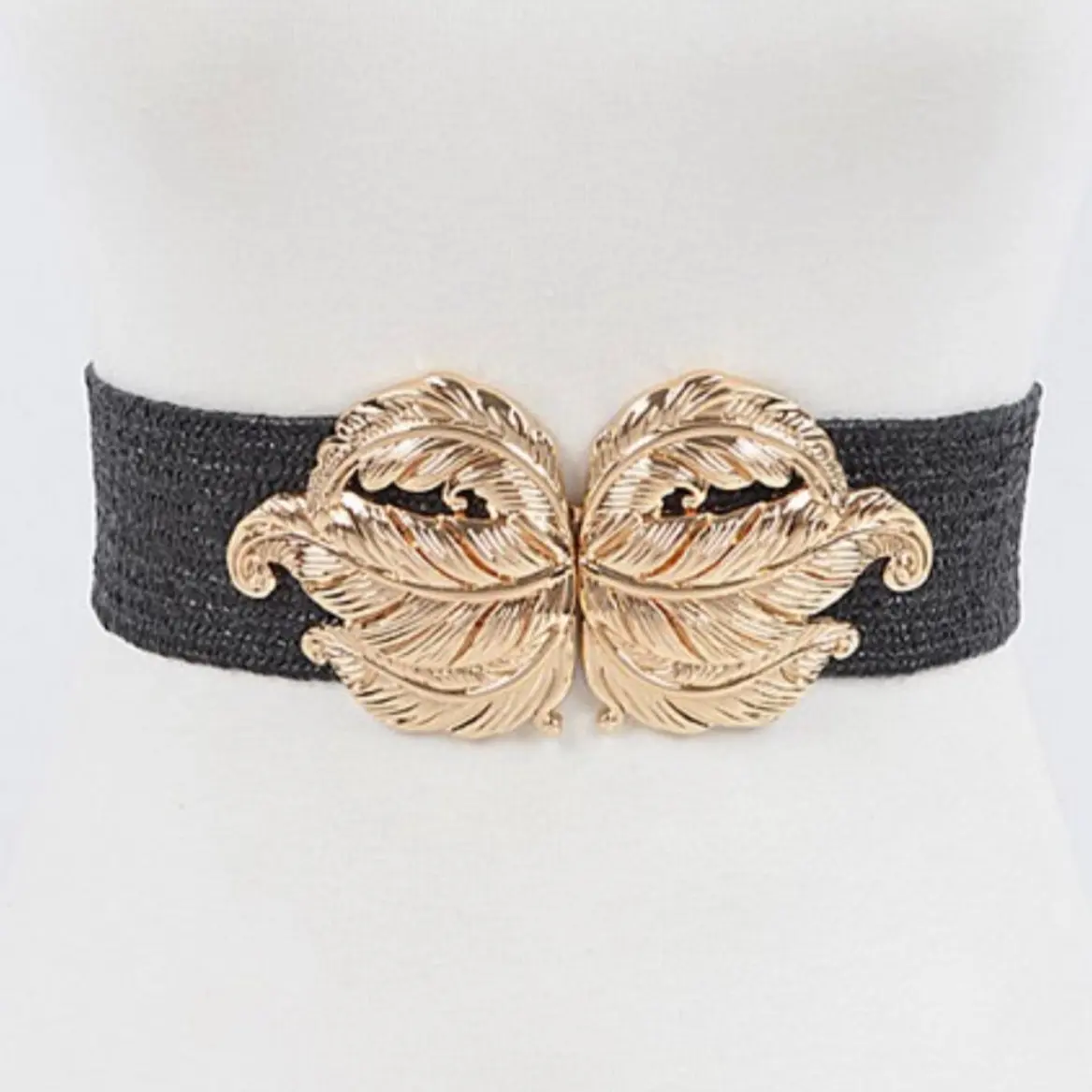 Leaf Metal Buckle Stretch Straw Belt