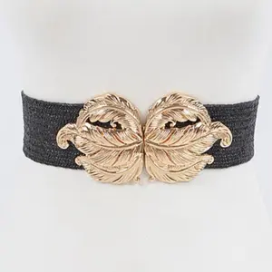 Leaf Metal Buckle Stretch Straw Belt