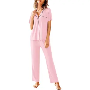 Avidlove Women Pajamas Set Notch Collar Soft Sleepwear Pjs Short Sleeve Button down Nightwear with Long Pants Avidlove