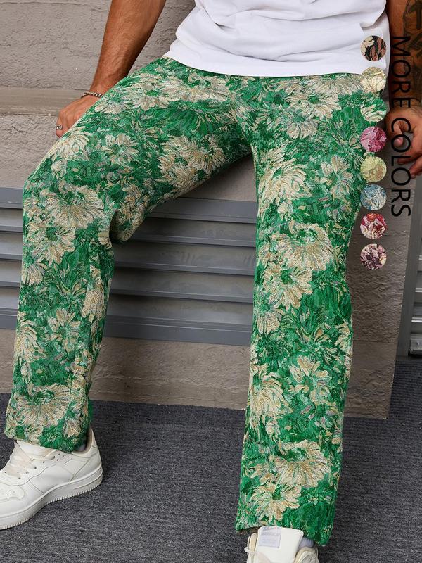 Men's Floral Pattern Pants, Street Fashion Trousers for Daily Wear, Men's Bottoms for All Seasons, Casual Beach Pants