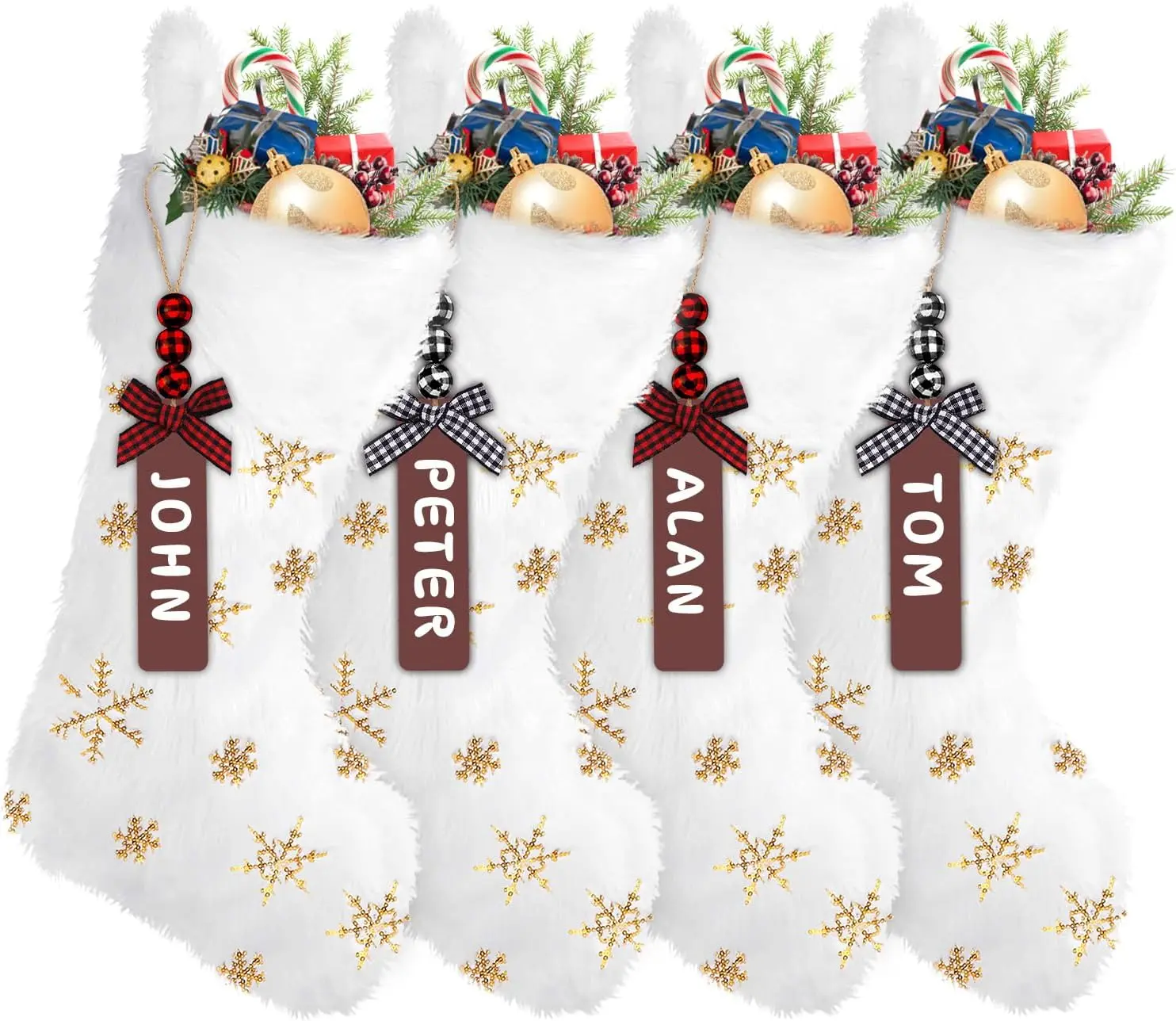 4 Pack Christmas Stockings, 18 Inch Large Faux  Sequin Snowflake Christmas StockingsSnowy White Xmas Stockings Hanging Ornaments for Christmas Holiday  Year Decorations