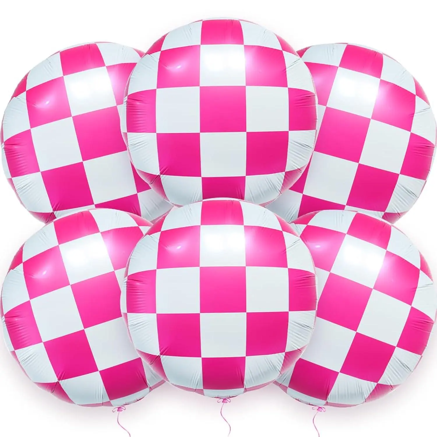 23 Inch Hot Pink And White Checkered Plaid Foil Balloons Magenta Gingham Round Balloons Emo Theme Party Decor Anniversary Valentines Day Engagement Bachelorette Birthday Party Decorations Supplies