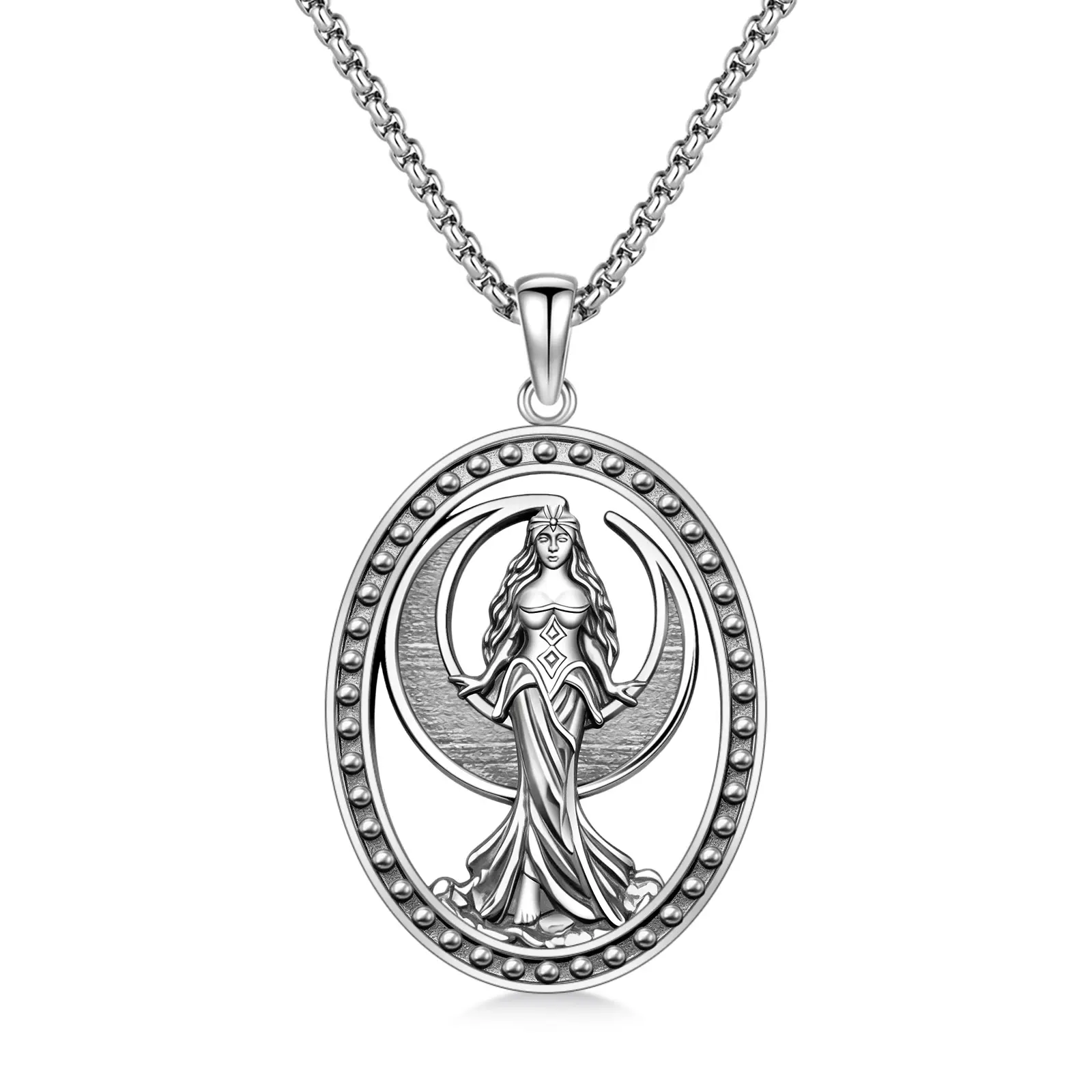 Silver Celestial Moon Goddess NYX Pendant Necklace, Faith Amulet Costume Jewelry, Ideal Gift for Women for Anniversary or Birthday, Celestial Pendant Necklace, Moon Goddess Pendant