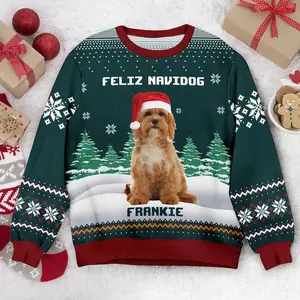 Custom Dog & Cat Photo Ugly Christmas Sweater Retro Trendy Ugly Sweater Underwear Menswear Knitwear Baseball