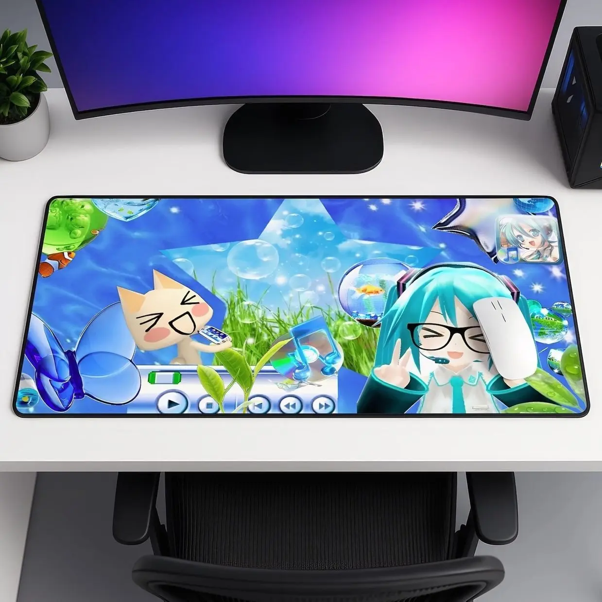Frutiger Aero Mouse Pad, Hatsune Miku Desk Mat, Y2K Internet Aesthetic Mousepad, Retro Blue
