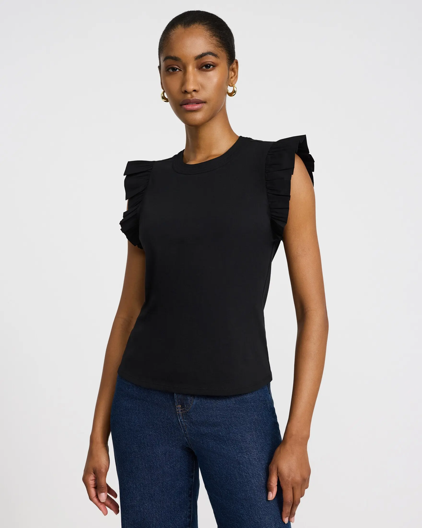 Express Mixed Media Crew Neck Flutter Sleeve Tee