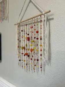 Beaded Wall Hanging, Sunset Palette, Boho Home Decor