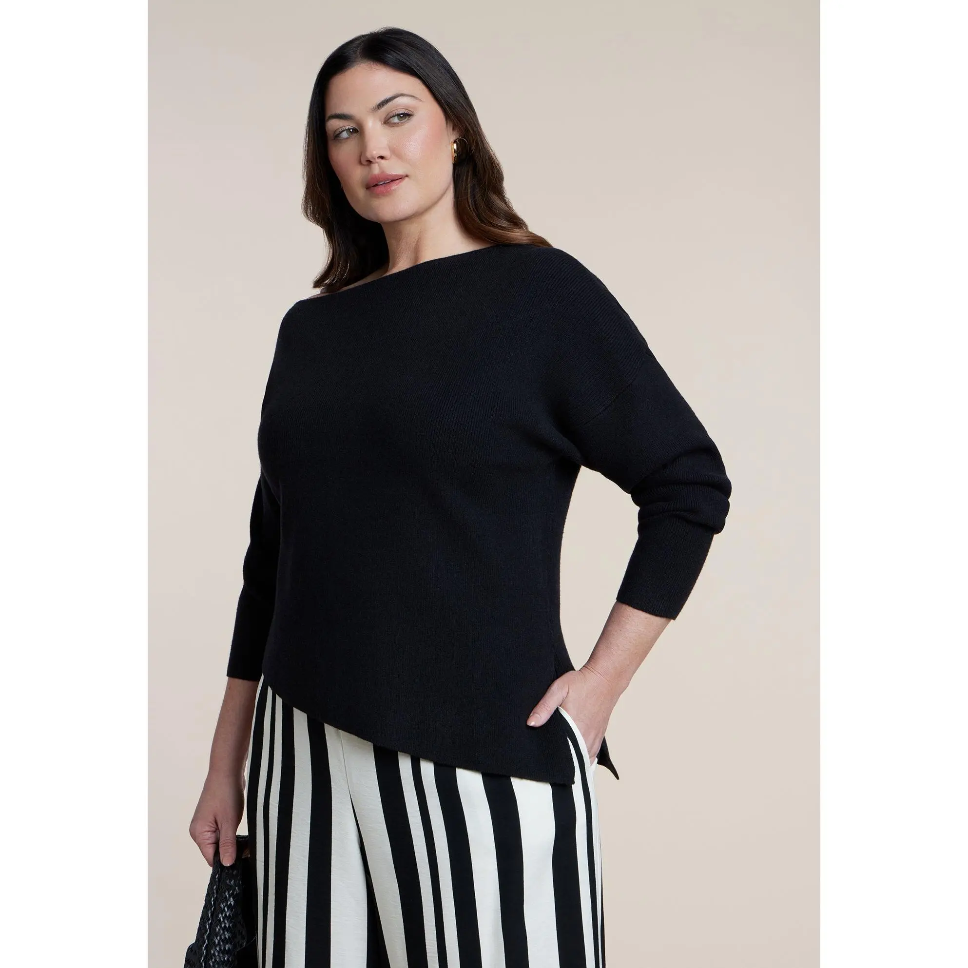ELOQUII Women's Plus Size Off The Shoulder Sweater With Side Slit