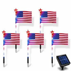 America 250th Anniversary Solar Powered American Flag Light Up Stakes, 8 Pack LED Flashing Novelty Lights, Interactive Outdoor Fun Display, Patriotic Garden Decor, Sensory Light Decoration, Backyard Party Walkway Lawn Decorations for Holiday Celebration
