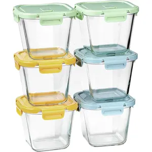 Glass Soup Containers with  32oz - Borosilicate Glass Storage Containers 4 Cup, Freezer to Microwave Safe, Airtight Leak Proof, Square Meal Prep Containers for Lunch Travel- 6 Pack
