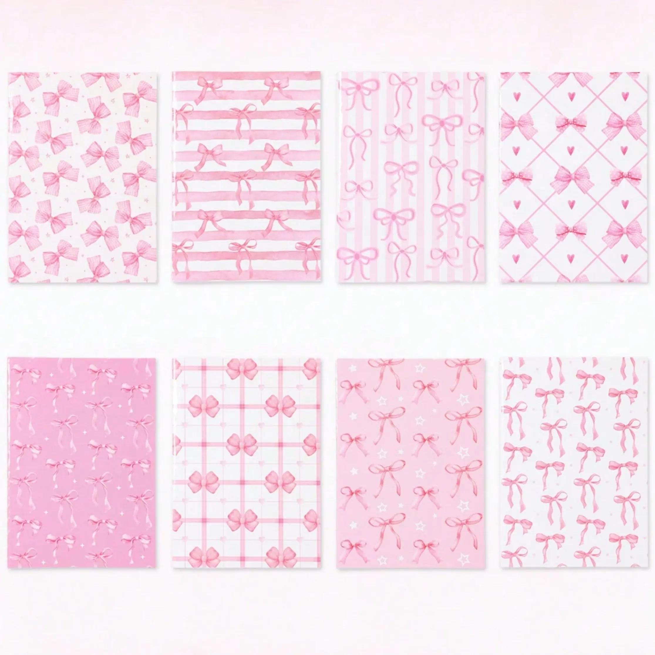 8/16 Pink Bow Mini Lined Aesthetic Notebook Cute Journal, suitable for notepad, writing book, schools, offices, stationery, Girly office supplies, study notes, study supplies, birthday decoration, and birthday gifts