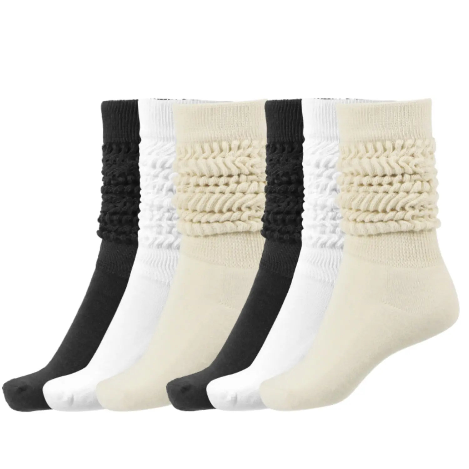 6/3 Pairs Heavy Slouch Socks for Women Men,Vintage Ribbed Knit Crew Socks Set,Thick Loose Slouchy Boot Socks in Black White Beige,Halloween Christmas Party Fathersdaygift