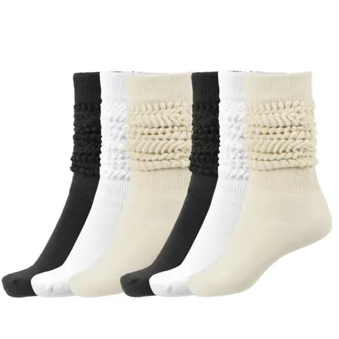 6/3 Pairs Heavy Slouch Socks for Women Men,Vintage Ribbed Knit Crew Socks Set,Thick Loose Slouchy Boot Socks in Black White Beige,Halloween Christmas Party Fathersdaygift