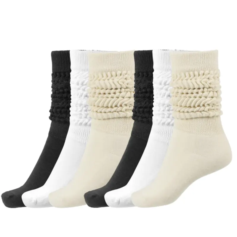6/3 Pairs Heavy Slouch Socks for Women Men,Vintage Ribbed Knit Crew Socks Set,Thick Loose Slouchy Boot Socks in Black White Beige,Halloween Christmas Party Fathersdaygift