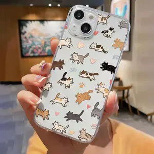 Cute Cat Design Soft Transparent Protective Phone Case for iPhone 17 Plus/air, 16promax, 15pro, 14, 13, 12, 11 Pro Max, Fashionable Gift