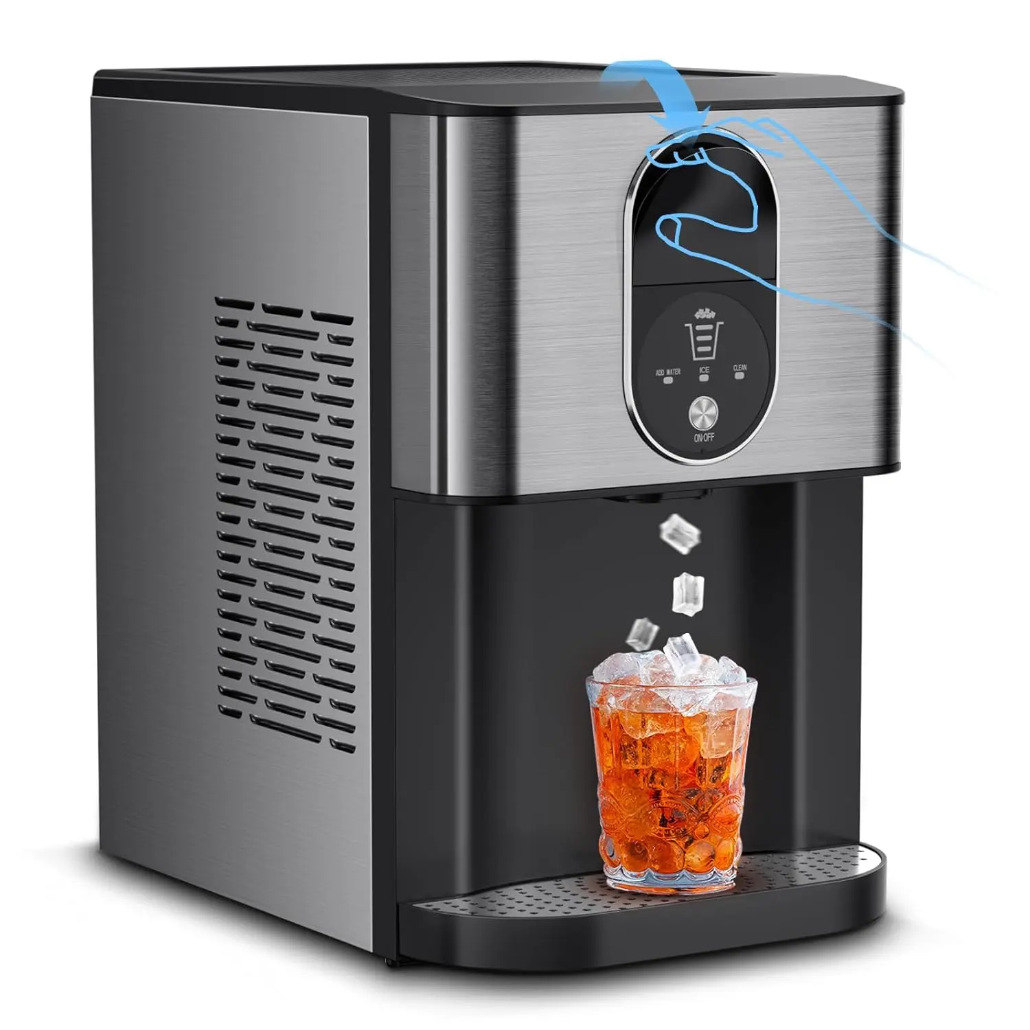 COWSAR Self-Dispensing Nugget Ice Machine, 44lbs/24H Production, 15mins Quick Making, 3.3lbs Storage, Ice Full Indicator, 5s Self-Clean, Household Kitchen Specialty Appliance for Home Bar, Self‑Clean 5S