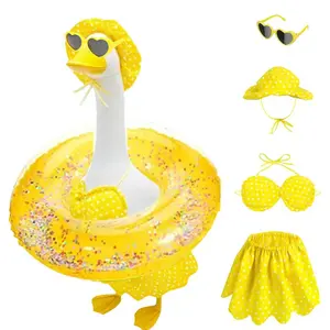2026 Hawaiian Porch Goose Outfit 5 Pcs Set Summer Beach Lawn Clothes for 23in Statues Tropical Yard Decor with Pool Float Straw Hat Sunglasses  Hawaiian  Bikini Goose  Outdoor Decor