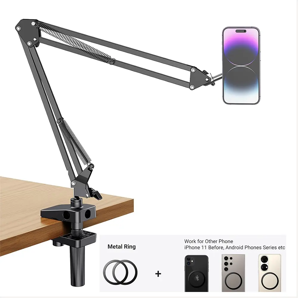 Magnetic Gooseneck Phone Holder with Clamp, Magsafe-Compatible Bed/Desk Arm Mount for iPhone 16-12, Kindle & Mobile Devices, Smartphone/Cellphone Accessories, Clip