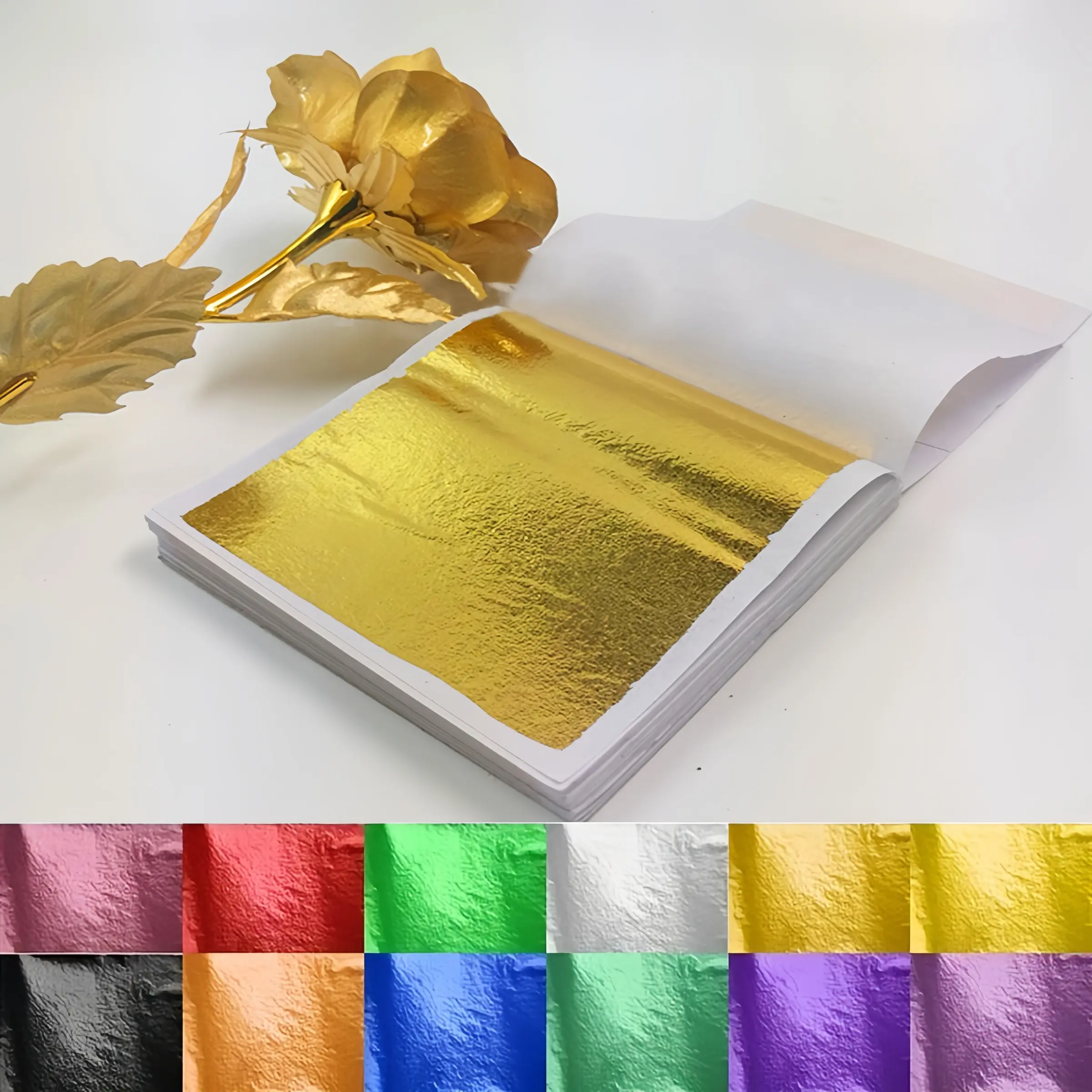 100sheets-Imitation Gold Leaf Sheets Multi-Color Gold Leaf Paper -Arts Decoration, DIY Crafts, Furniture, Nails, Paintings, Art Projects, Holiday decorations, Birthday Party, Wedding, Halloween, Christmas Thanksgiving Day