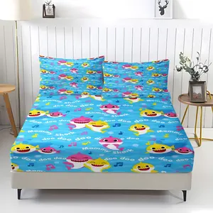 Shark Baby Themed Fitted Sheet,Home Bedding Set for Boys and Girls,Including 1 Bed Sheet and 2 Pillowcases,Anti Slip Dust Cover Suitable for Bedrooms and Guest Rooms,Suitable for Personal Use or Gift Giving