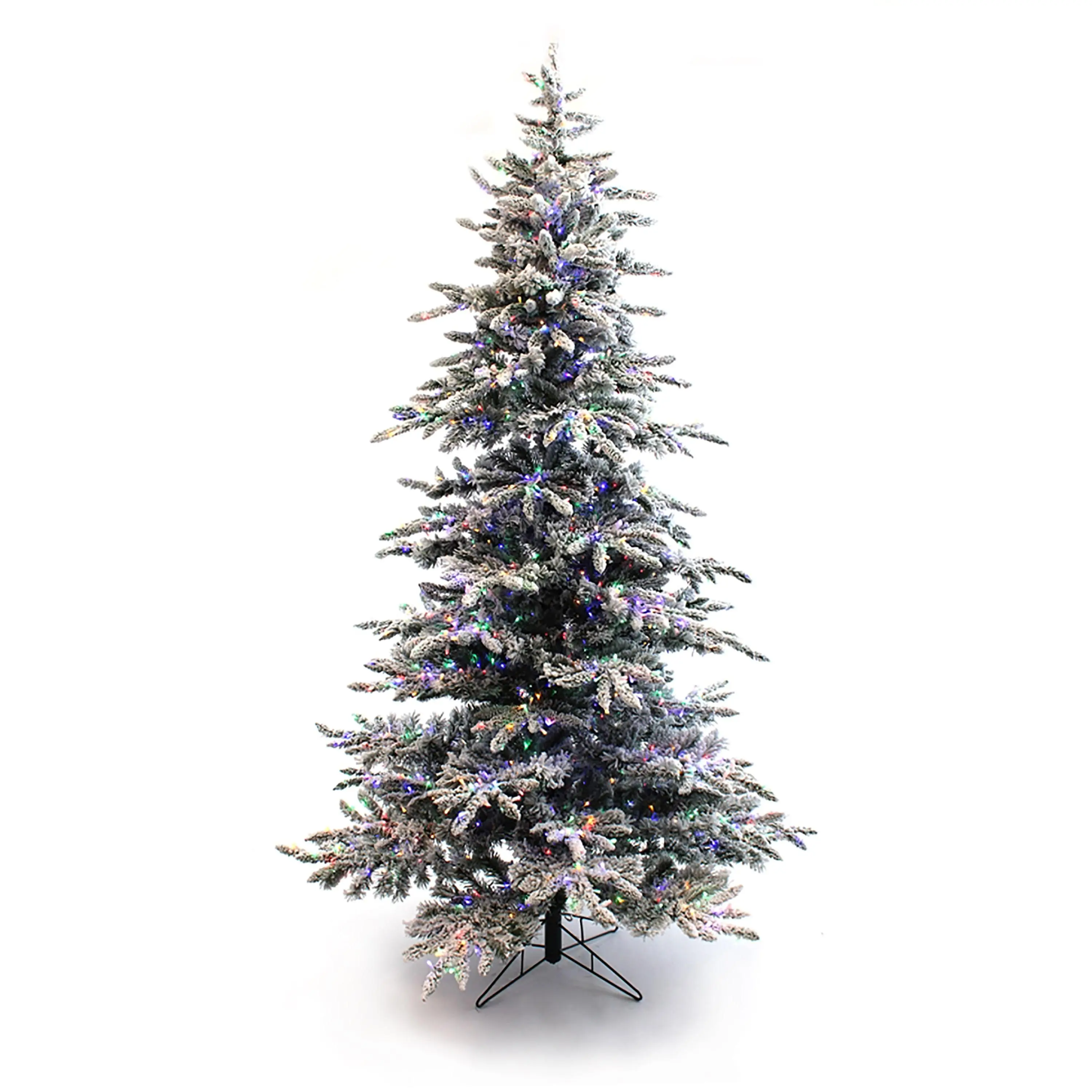 Perfect Holiday Pre-Lit Slim Snow Flocked Christmas Tree Warm White & Multicolor LED Lights with Remote Control