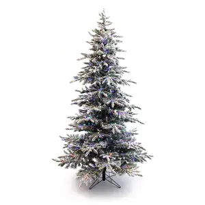 Prelit Slim Snow Flocked Christmas Tree with Warm White & Multicolor Lights