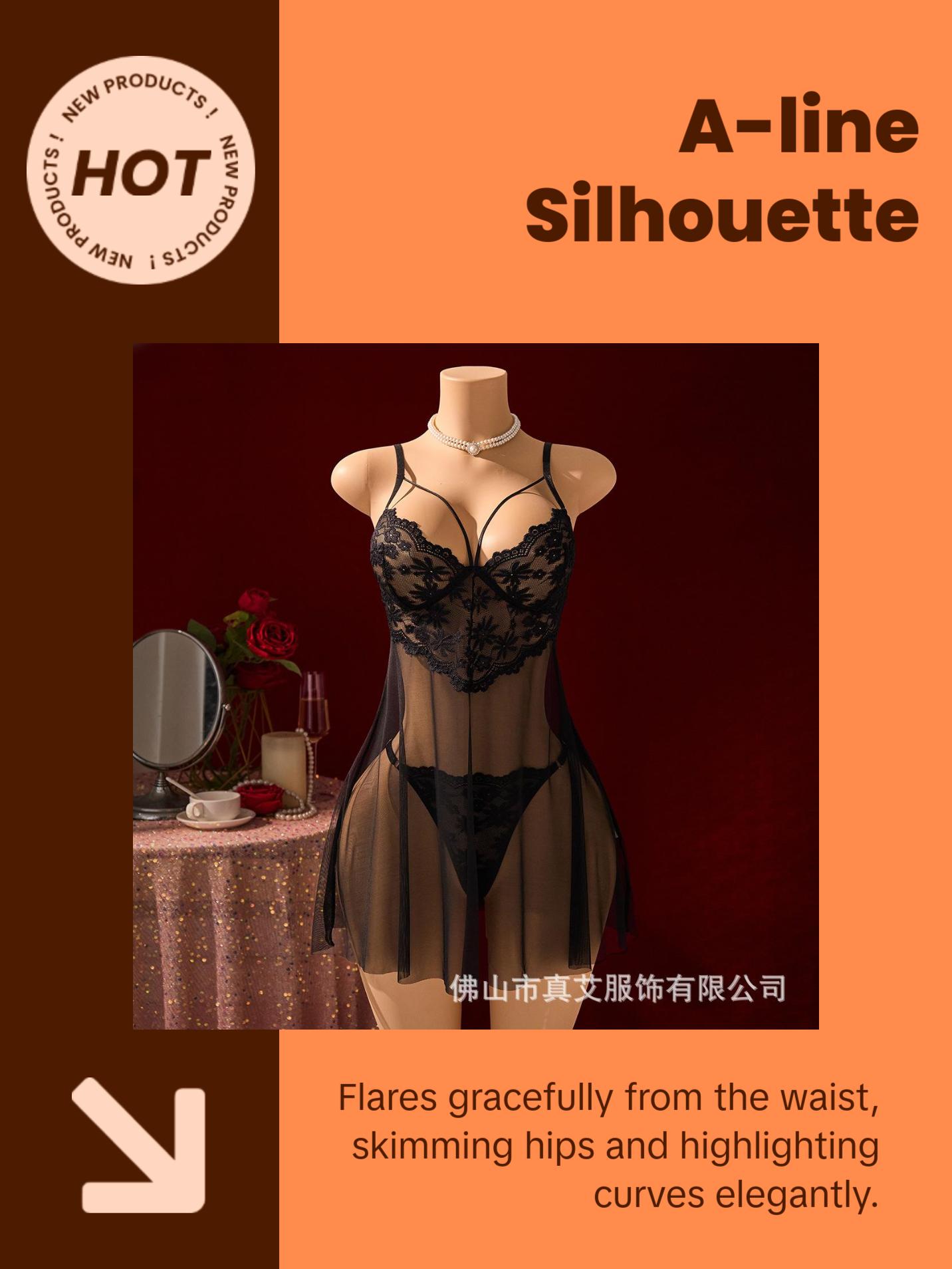 Women's Floral Lace 2-Piece Chemise Set - Sleeveless Thin Spaghetti Straps, Sweetheart Plunge V-Neck, Built-In Cups, Chiffon Rayon A-Line Silhouette Sheer Skirt, High-Cut Thong Panty - Honeymoon Intimate Loungewear Nightwear, Hand Wash Only