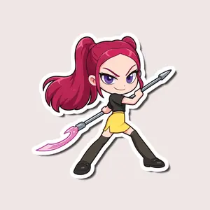 Chibi Warrior Girl Sticker, Cute Cartoon Character with Spear, Fun Vinyl Decal for Laptop, Phone, Water Bottle and Scrapbook