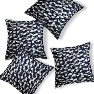 Deconovo Futuristic Design Cushion Covers Faux Linen Pillow Case Loop Pattern Pillowcases for Sofa Bedroom Set of 4 Case Only No Pillow Insert Premium Polyester Material Hidden Zipper Closure