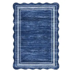 【Christmas Gift】9 x 12 ft Polyester Navy Rectangular Machine Washable Geometric Bordered Living Room Bedroom Dining Room Machine Washable Area Rug