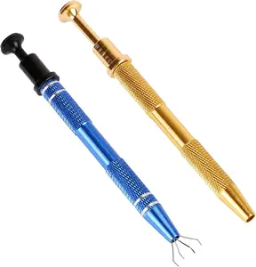2 Pack Jeweler's Pick Up Tool, Stainless Steel Piercing Ball Grabber Tool, Pearl Grabber Pick Up Tool with 4 Prongs for Tiny Objects Ic Chips Electronic Components
