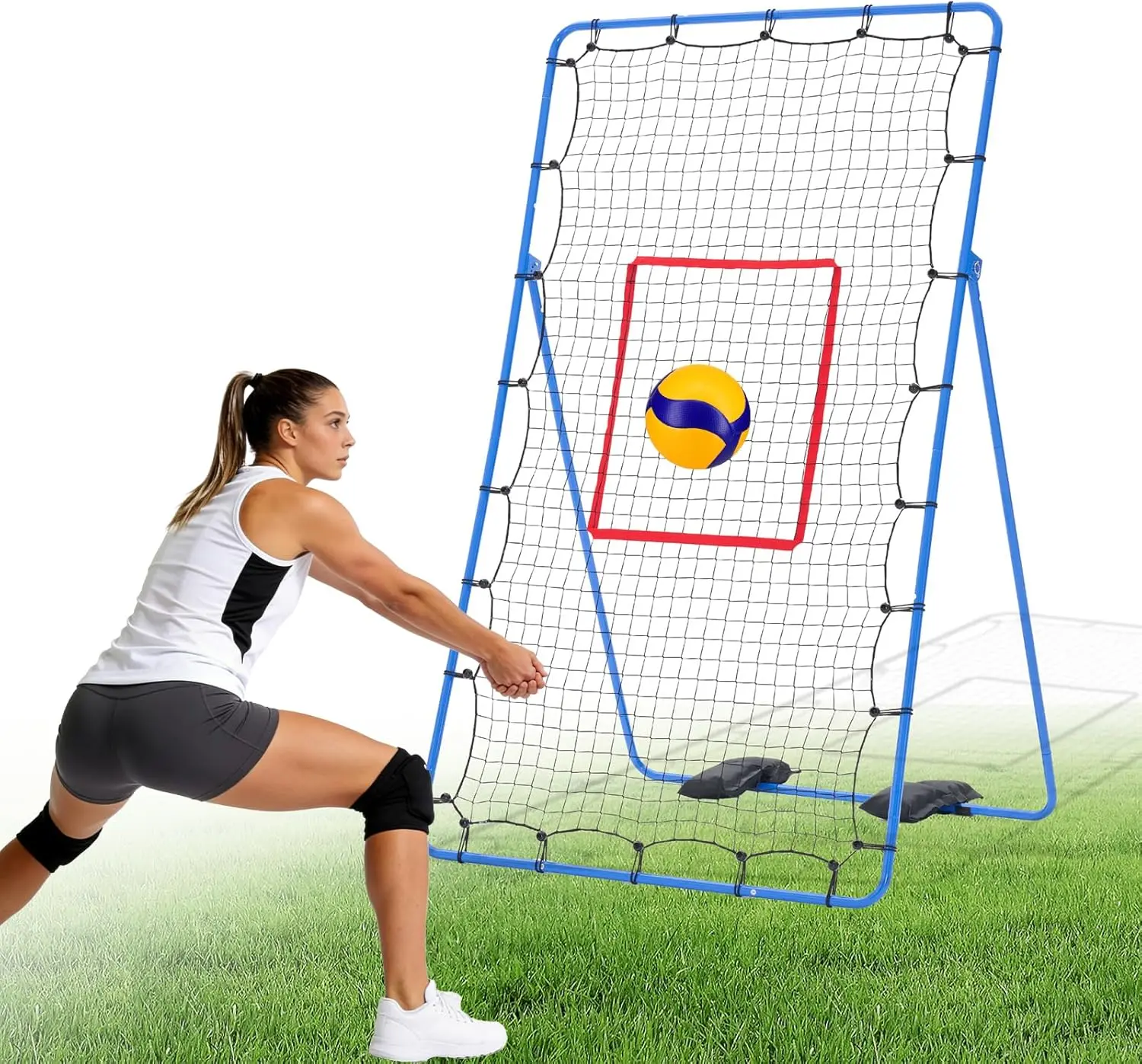 7ft x 4ft Large Size Volleyball Rebound Net Training Equipment - Mesh Fabric, 5-Adjustable-Angle Steel Frame, Waterproof All-Weather Multi-Sports Net, Easy-Portability Compact Carry Bag, Outdoor Ready for All Ages at Beaches (Boosts Hitting Accuracy), 5 A