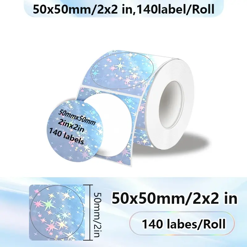 New Holographic Colorful Thermal Label Paper Roll, Thermal Printing Labels Stickers for Price Tags, Barcodes, Gift Labels, Fits M220 M200 M221 M110 Printers, Round Label