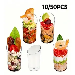 Mini Dessert Cups Set, Transparent Food Grade Plastic Slanted Sides, Ideal for Pudding Mousse Jelly Party Mini Ice Cream Cake Decorations