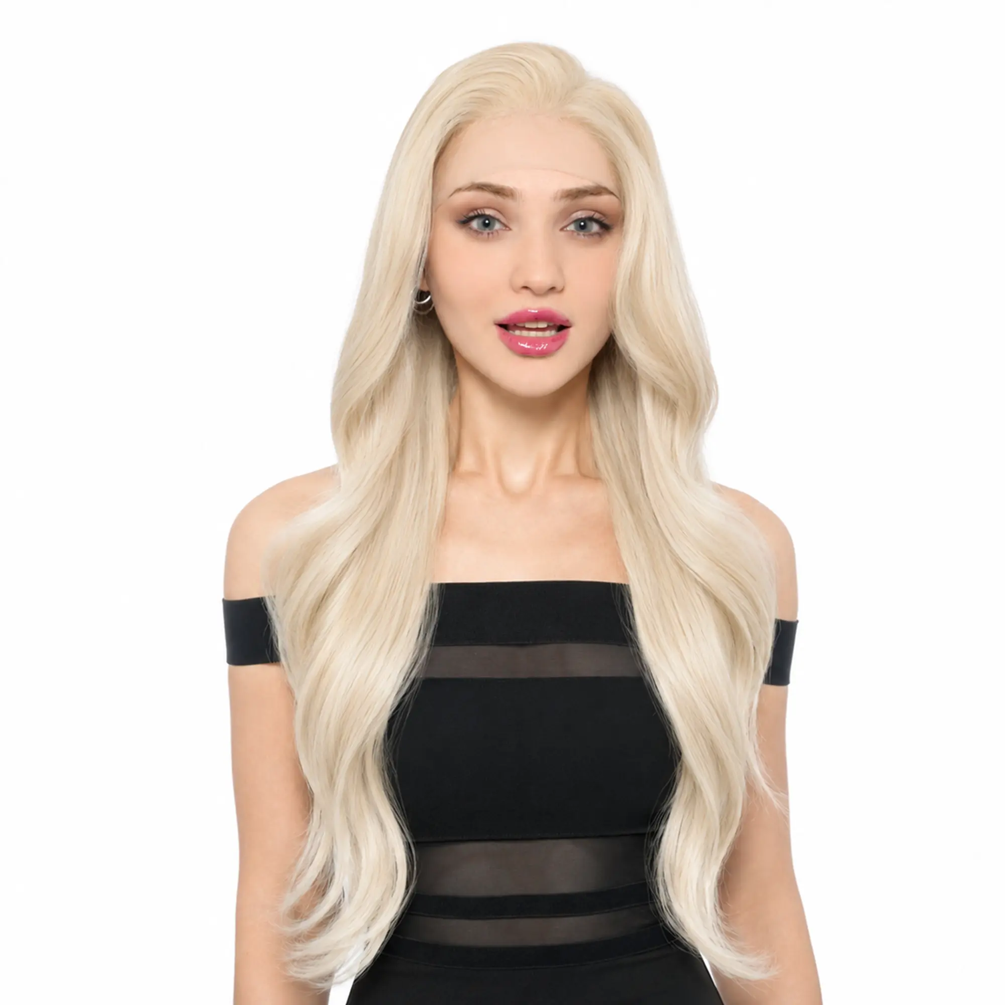 New 'BEACH PLATINUM' 28-Inch Solid Bleach Beach Blonde (Soft Warm Tint, Platinum Blonde End Tips) Windswept Wavy Futura Synthetic Wig | 【Free-part Lace】 【Heat Resistant】 【Cap Included】 |