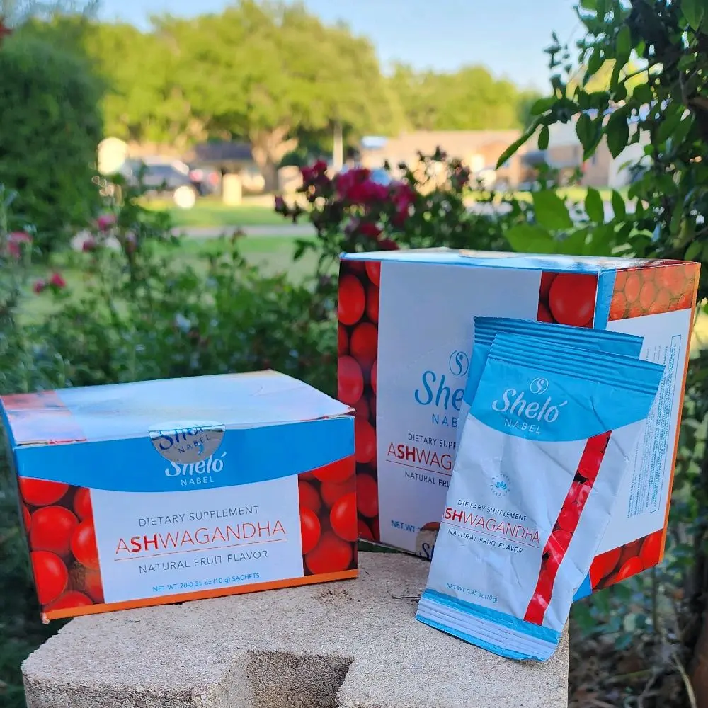 Shelo NABEL Ashwagandha Powder Box with 20 Sachets (10g Each) - Natural Fruit Flavor, Includes 20 Sachets of Ashwagandha Powder - Edible, Healthcare