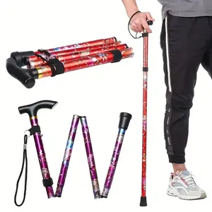 Floral Pattern Folding Trekking Poles, Lightweight Adjustable Hiking Sticks, Unisex Outdoor Walking Canes, Men and Women