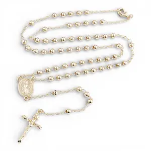 San Judas Tadeo Rosary Necklace 14K Gold Plated – Catholic Religious Jewelry, Saint Jude Pendant, Oro Laminado, Spiritual Protection Gift