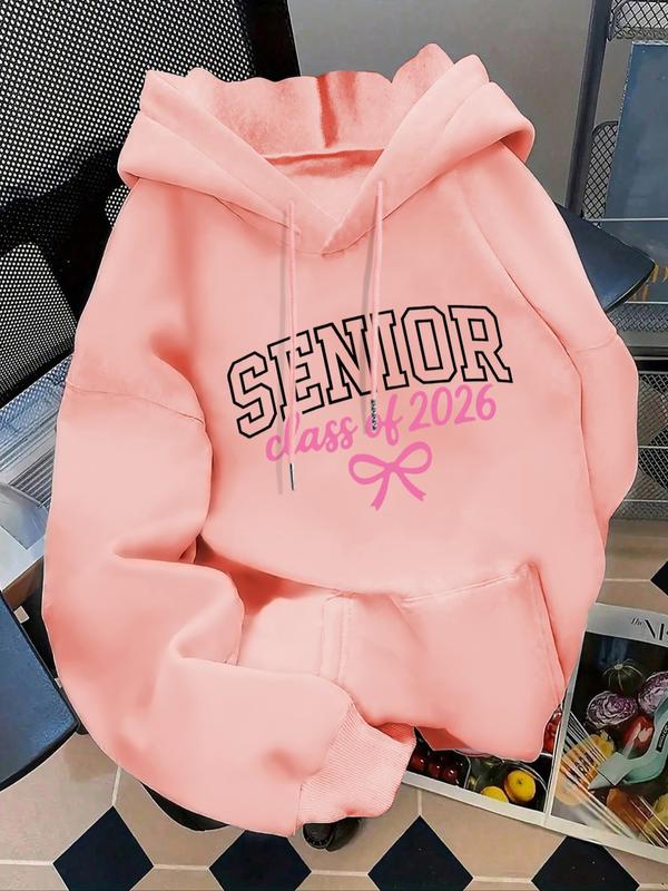 Women's Fashion Hoodie, Senior Class of 2026 Letter Print Pullover, Kangaroo Pocket, Casual Long Sleeve Sweatshirt for Fall & Winter