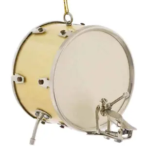Broadway Gifts Natural Wood Brass Drum Christmas Tree Ornament 2.25 inches