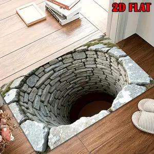 2D Flannel 1pc, Endless Deep Anti-Slip Mat - Machine Washable Polyester Fiber, Imitation Stone Texture, Lightweight Foldable Indoor/Outdoor Bathroom Kitchen Living Room Floor Mat, Pet-Friendly Home Decor Gift, Durable Floor Mat