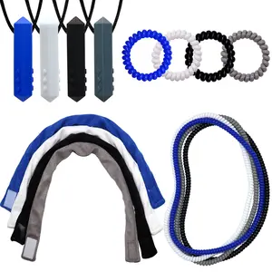 X-NKL06 Sensory Necklaces for Chewing Boys Girls, 16 Pack Stretchy Coil Bracelets Chewing Necklace for Kids Sensory with Autism, ADHD, SPD, Silicone Chewy Necklace Sensory for Biting, Teething Anxiety Needs